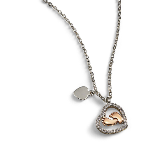 "To My Mommy" Baby Feet Heart Pendant Necklace in 925 Sterling Silver — Vanny Jewels