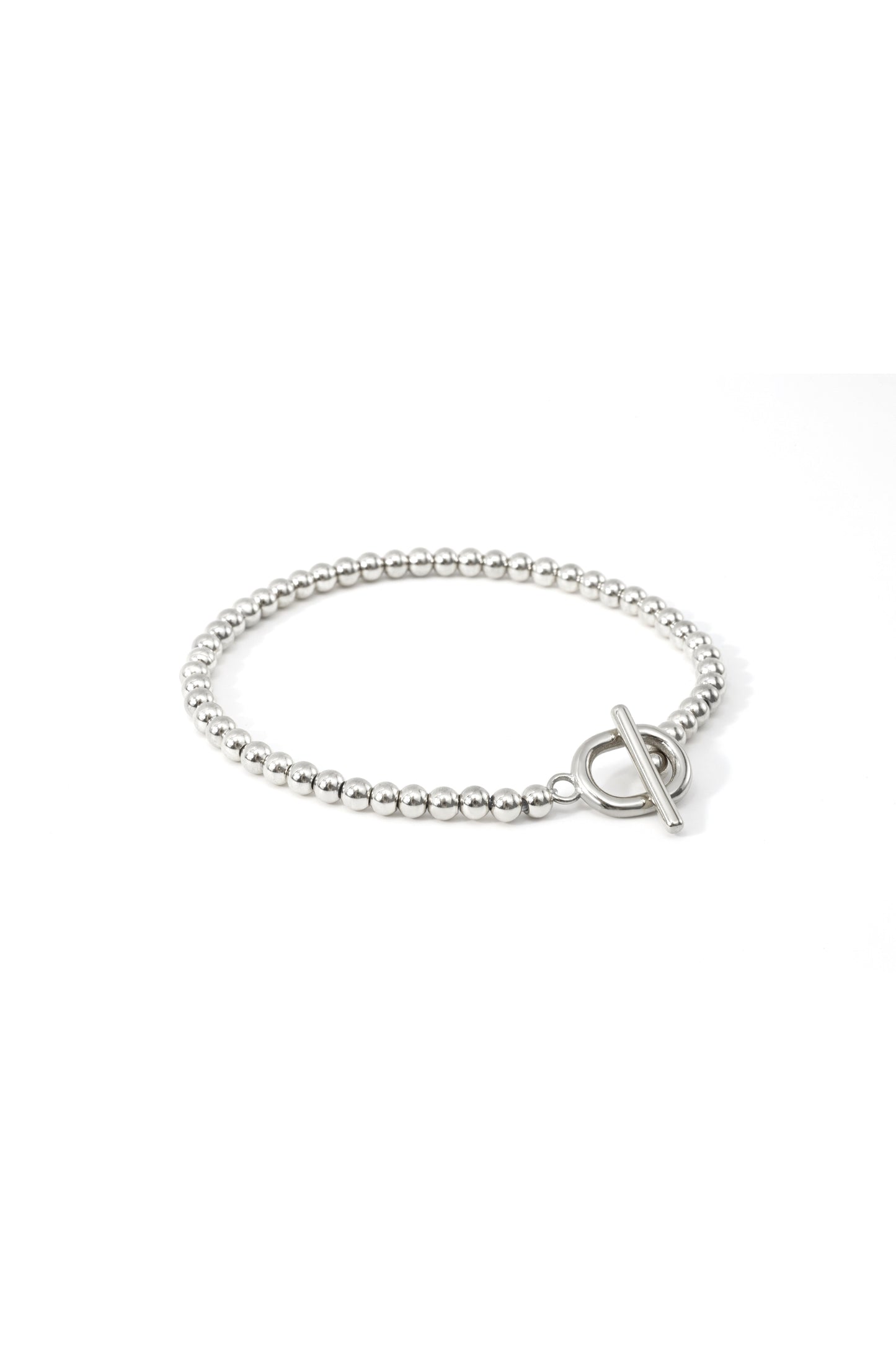Toggle Clasp Beaded Bracelet in 925 sterling silver, flat lay detail