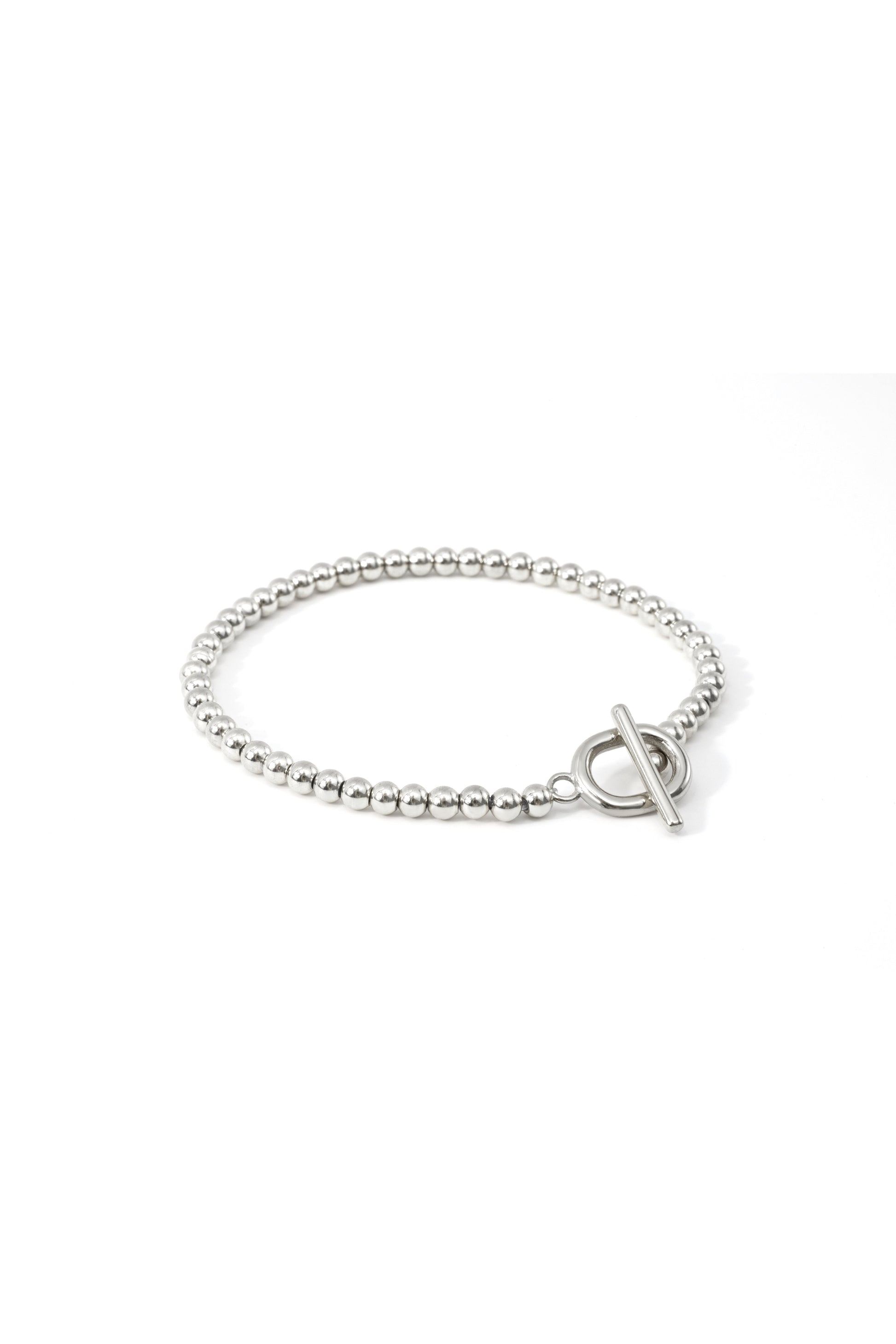 Toggle Clasp Beaded Bracelet in 925 sterling silver, flat lay detail