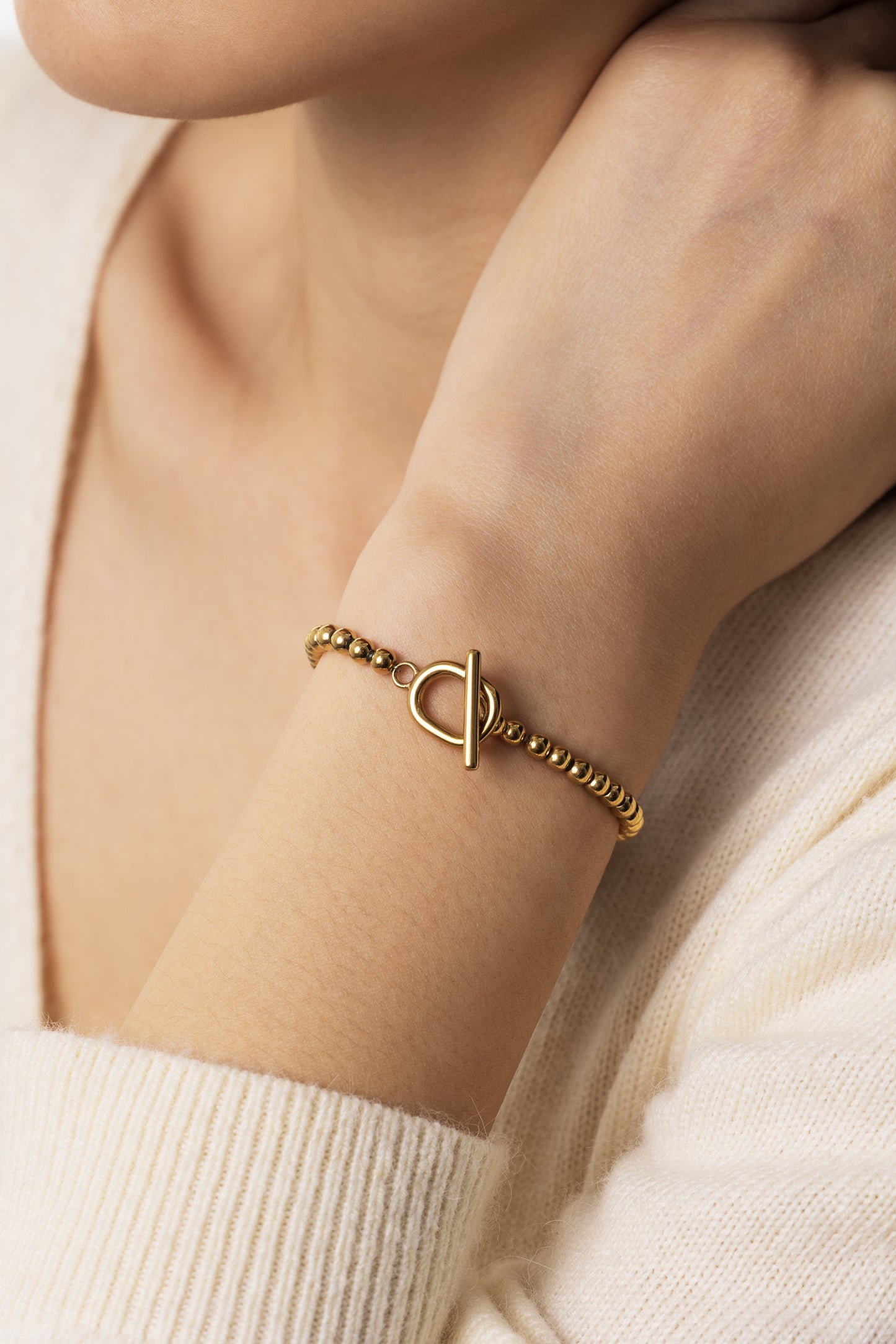 Toggle Clasp Beaded Bracelet, worn on a model