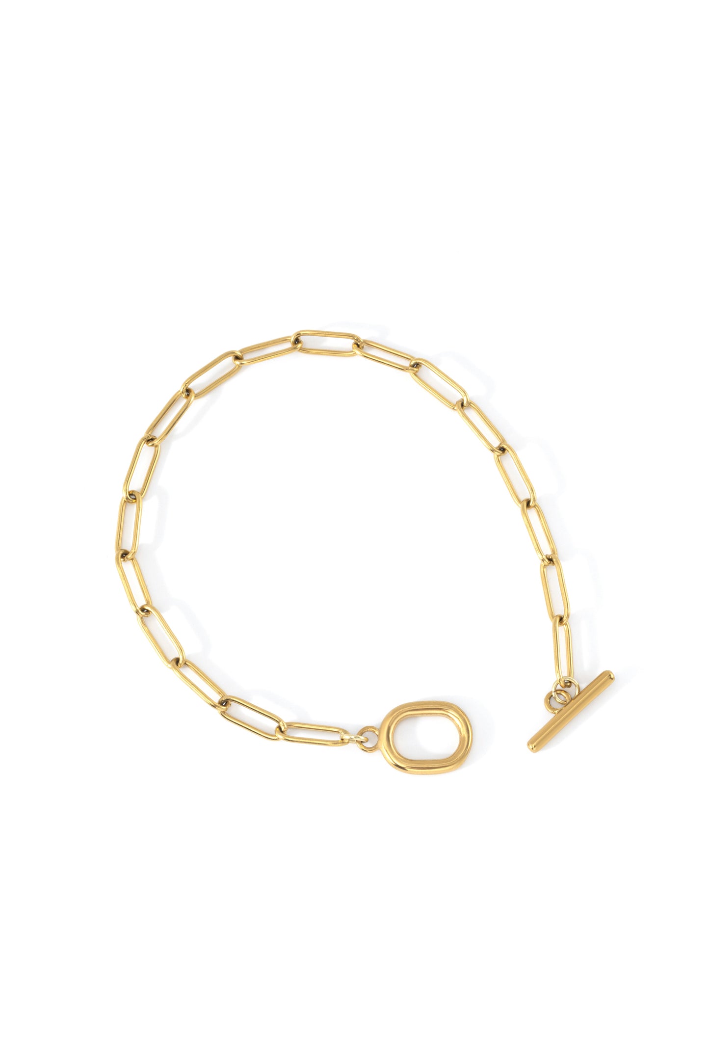 Toggle Clasp Paperclip Chain Bracelet, flat lay detail
