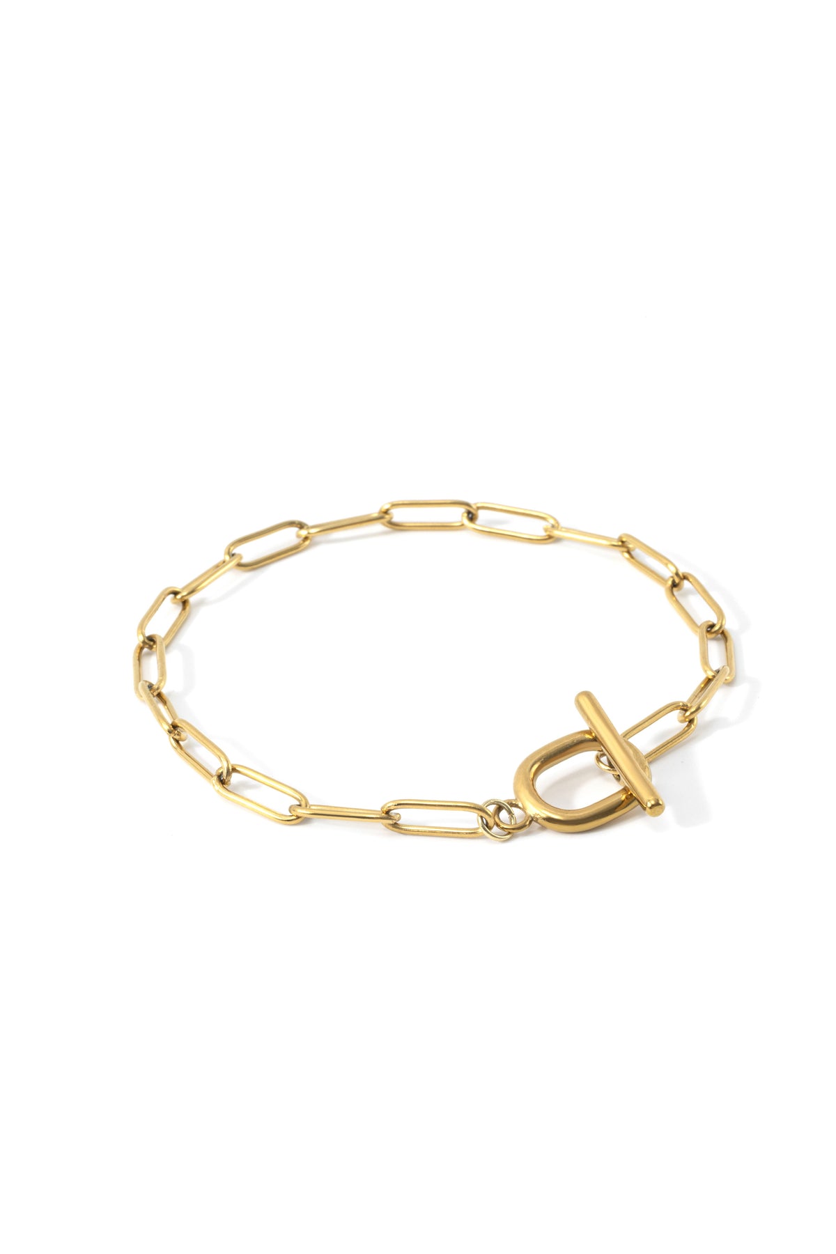 Toggle Clasp Paperclip Chain Bracelet, flat lay detail