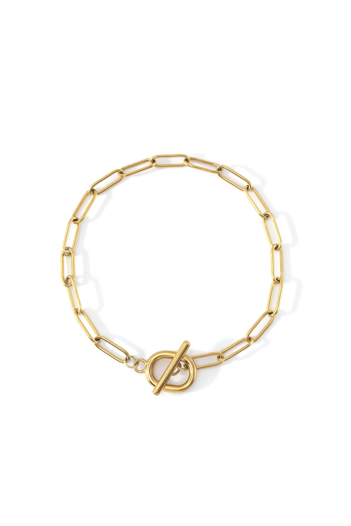 Toggle Clasp Paperclip Chain Bracelet in gold tone