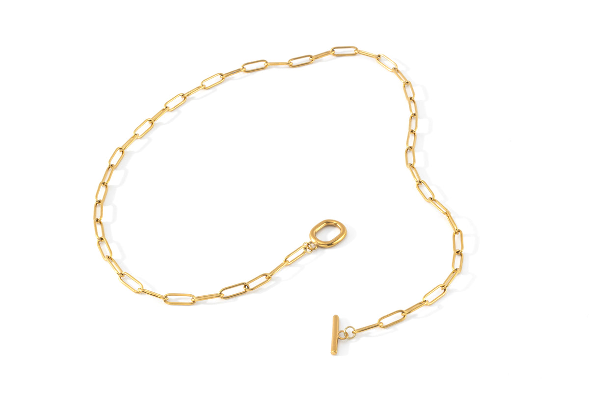 Toggle Clasp Paperclip Chain Necklace, flat lay detail