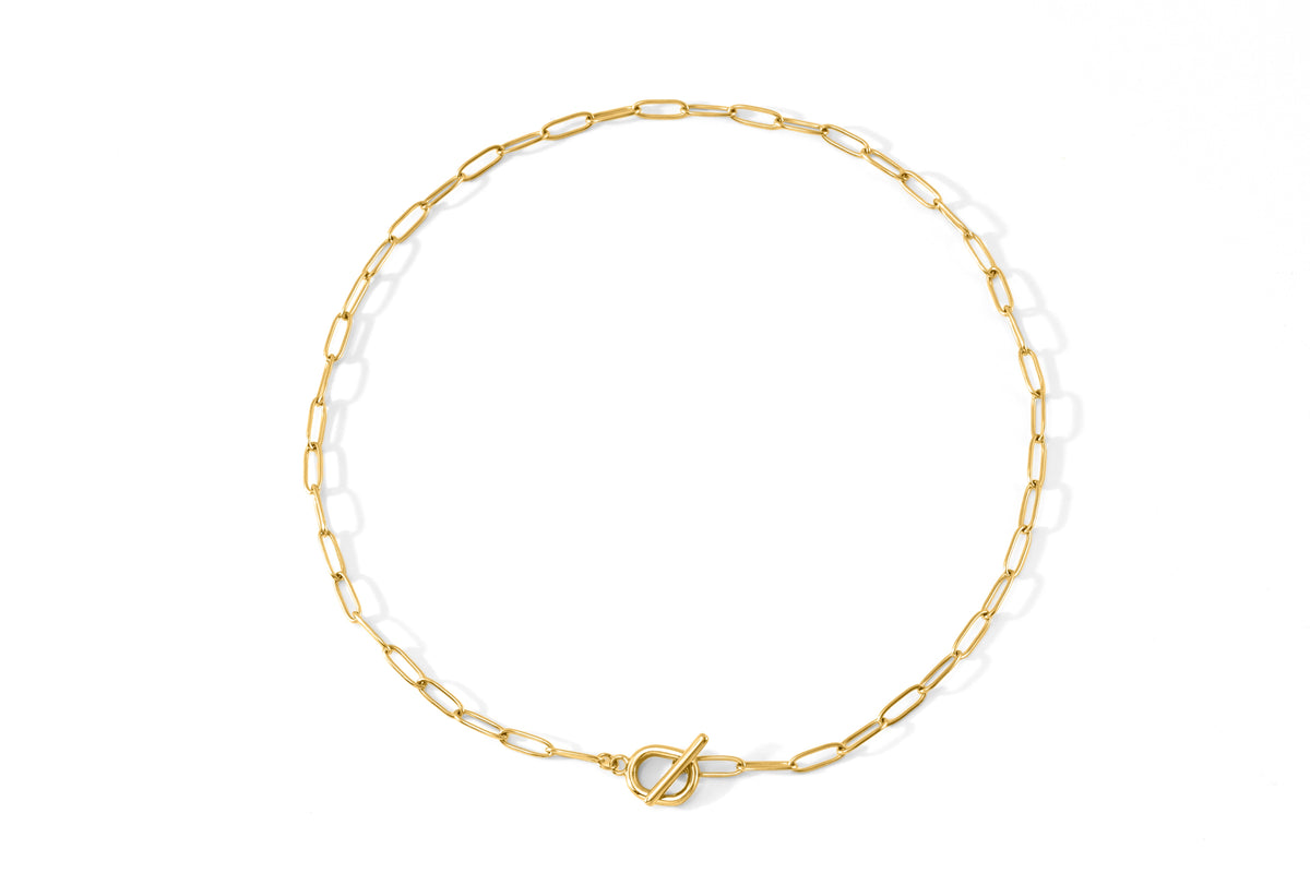 Toggle Clasp Paperclip Chain Necklace in gold tone
