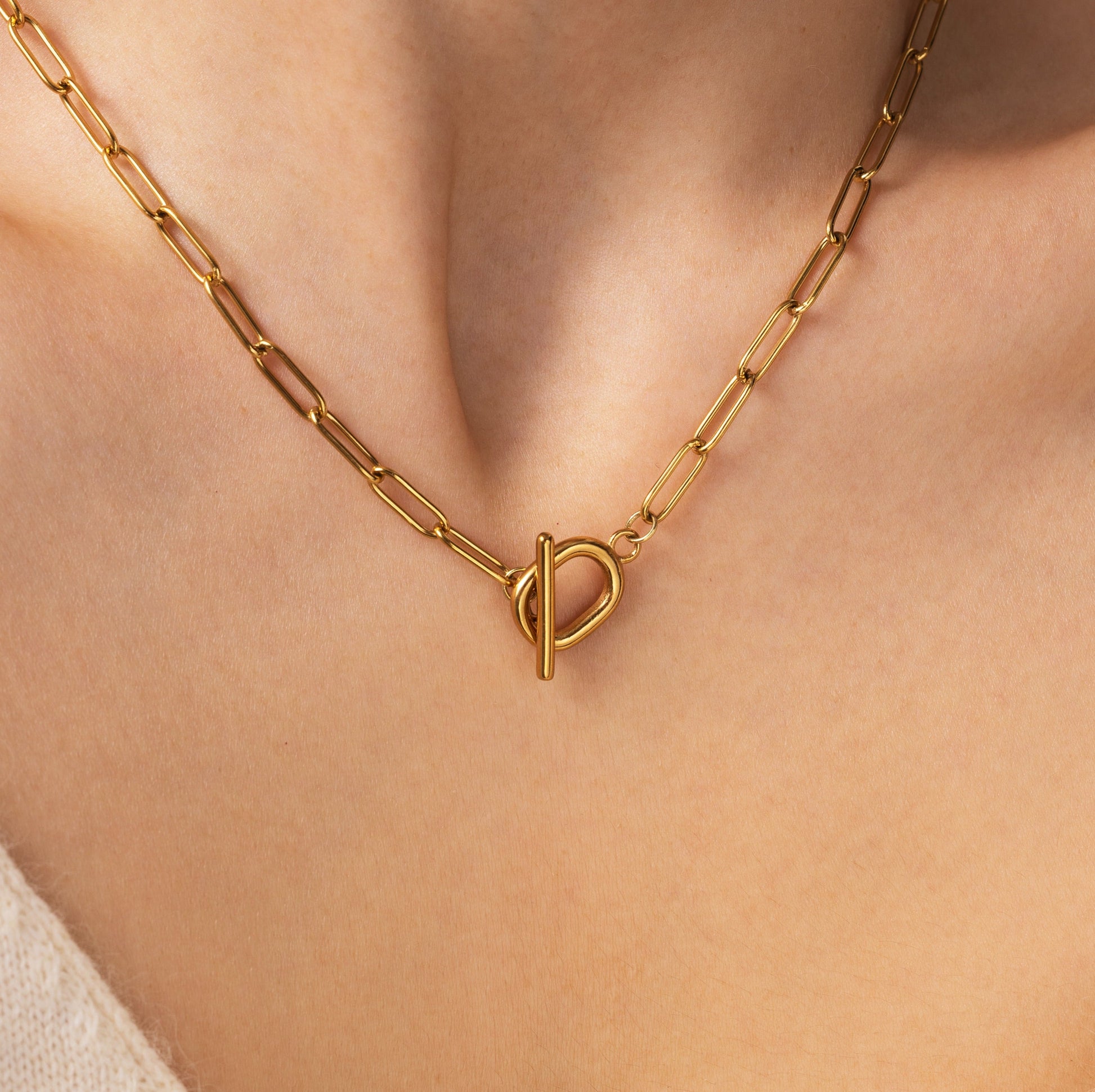 Toggle Clasp Paperclip Chain Necklace, worn on a model