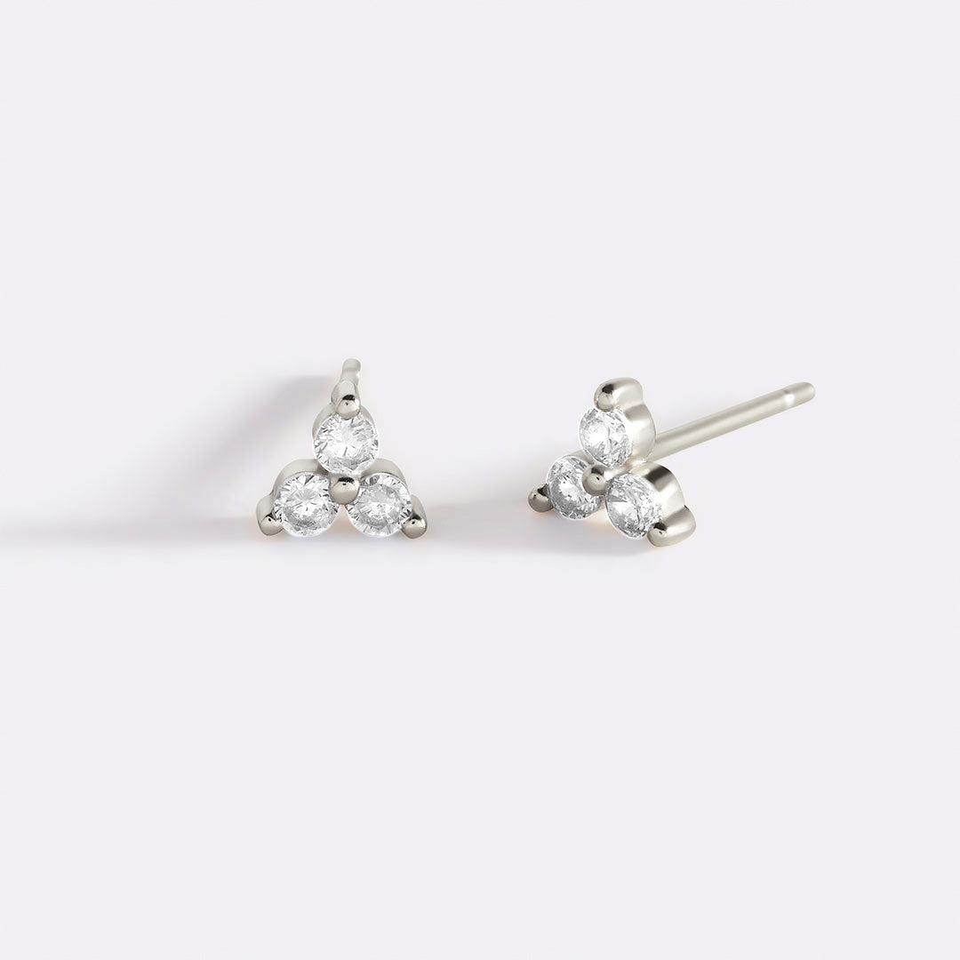 Trinity Birthstone Stud Earrings in 925 sterling silver with April birthstone