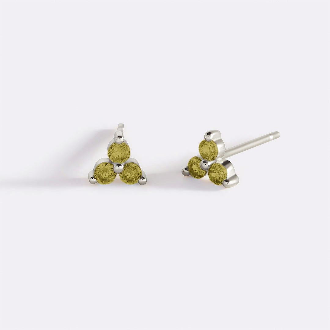 Trinity Birthstone Stud Earrings in 925 sterling silver with August birthstone