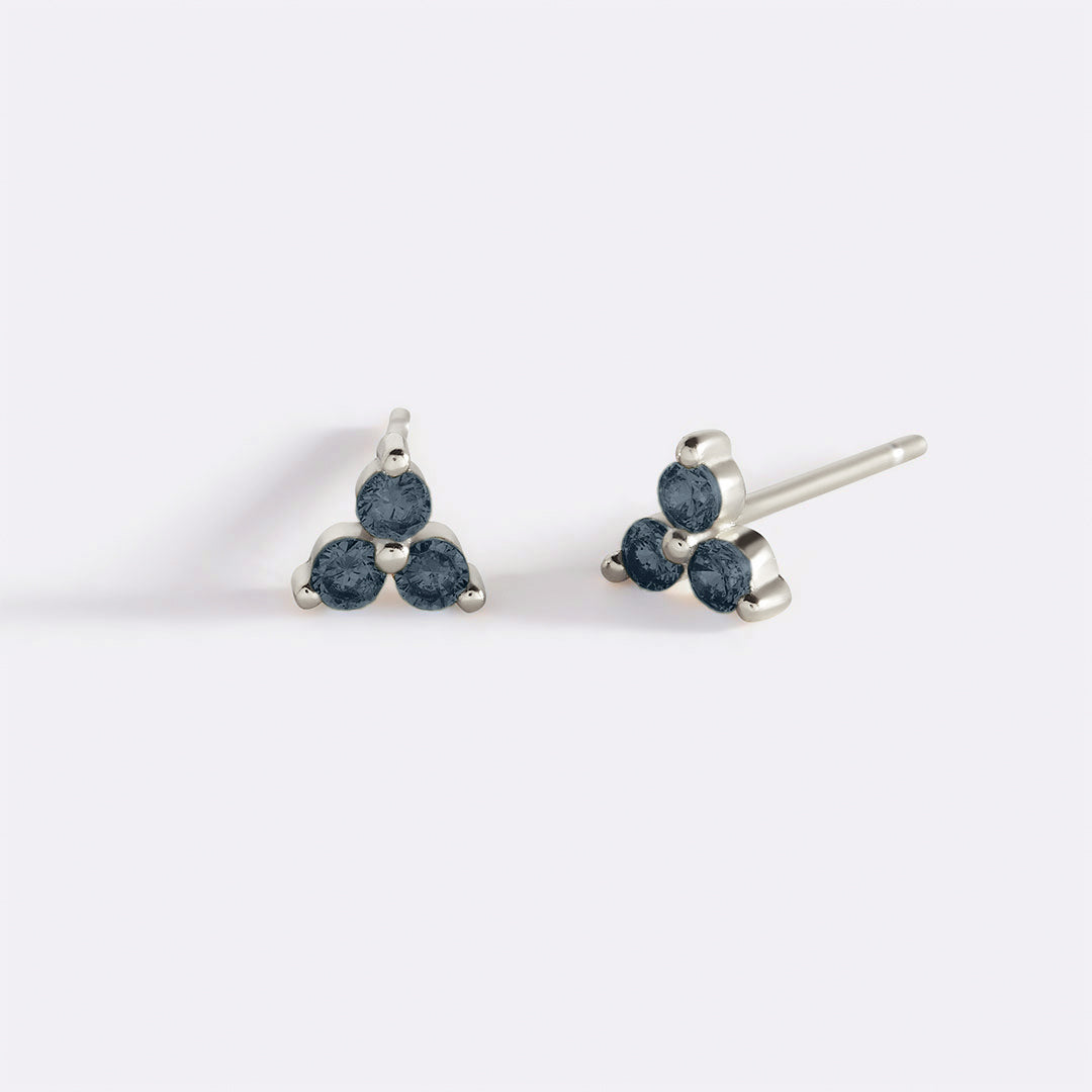 Trinity Birthstone Stud Earrings in 925 sterling silver with December birthstone