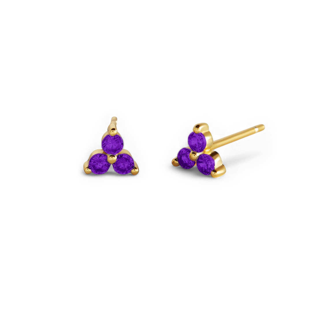 Trinity Birthstone Stud Earrings with February birthstone