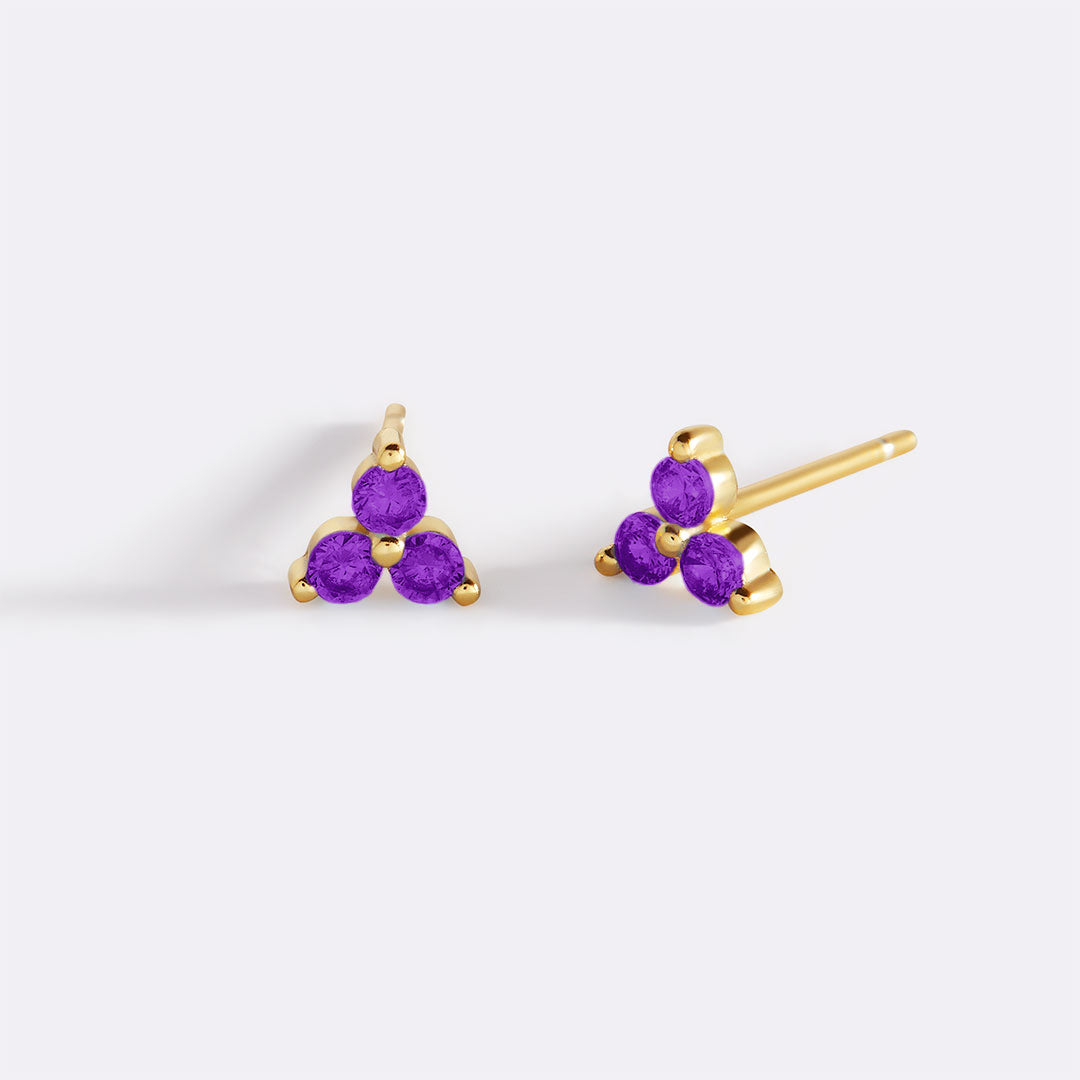 Trinity Birthstone Stud Earrings with February birthstone