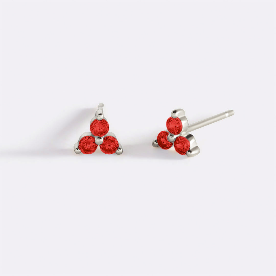 Trinity Birthstone Stud Earrings in 925 sterling silver with January birthstone