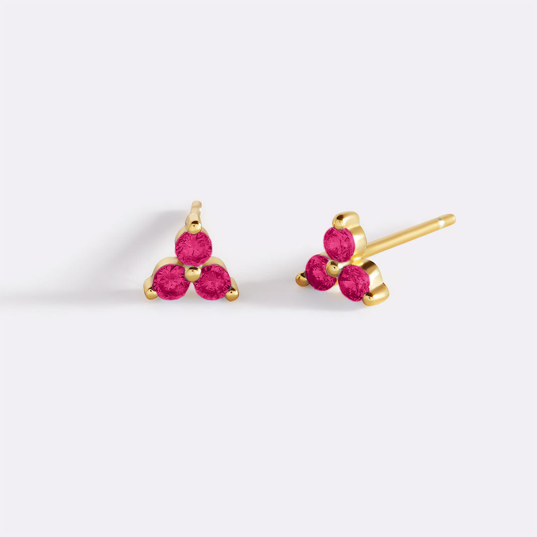 Trinity Birthstone Stud Earrings with July birthstone