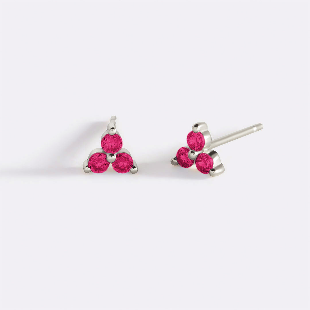 Trinity Birthstone Stud Earrings in 925 sterling silver with July birthstone