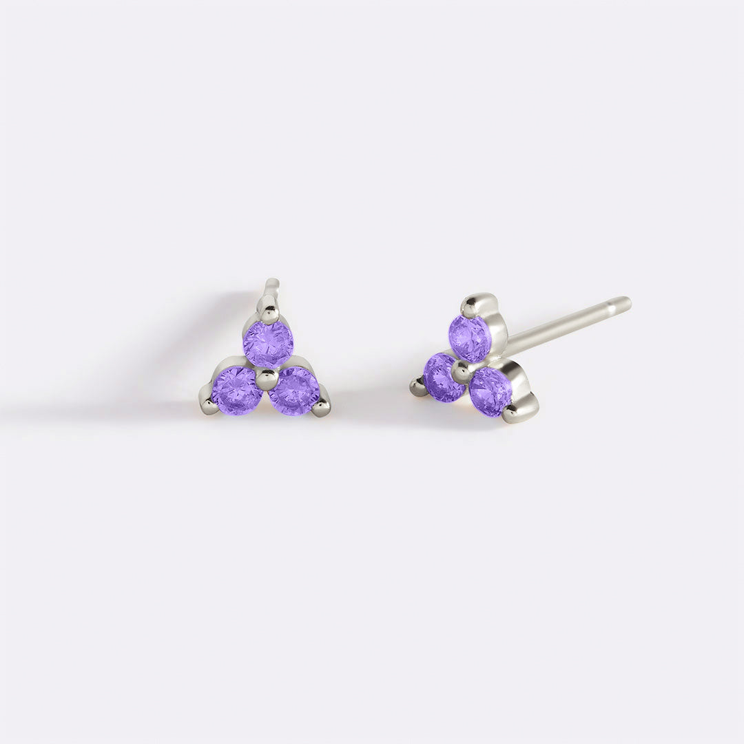 Trinity Birthstone Stud Earrings in 925 sterling silver with June birthstone
