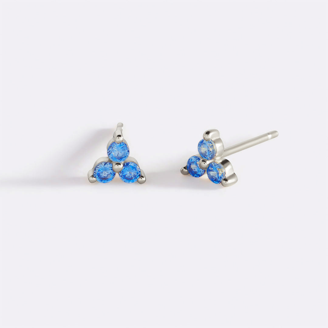 Trinity Birthstone Stud Earrings in 925 sterling silver with March birthstone