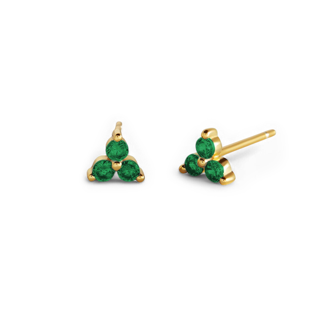 Trinity Birthstone Stud Earrings with May birthstone