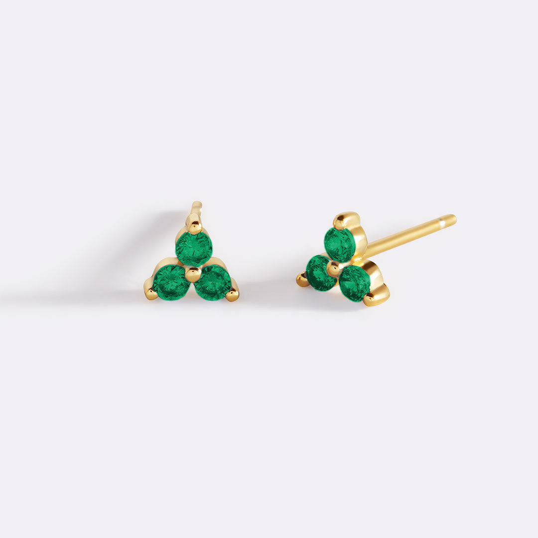 Trinity Birthstone Stud Earrings with May birthstone