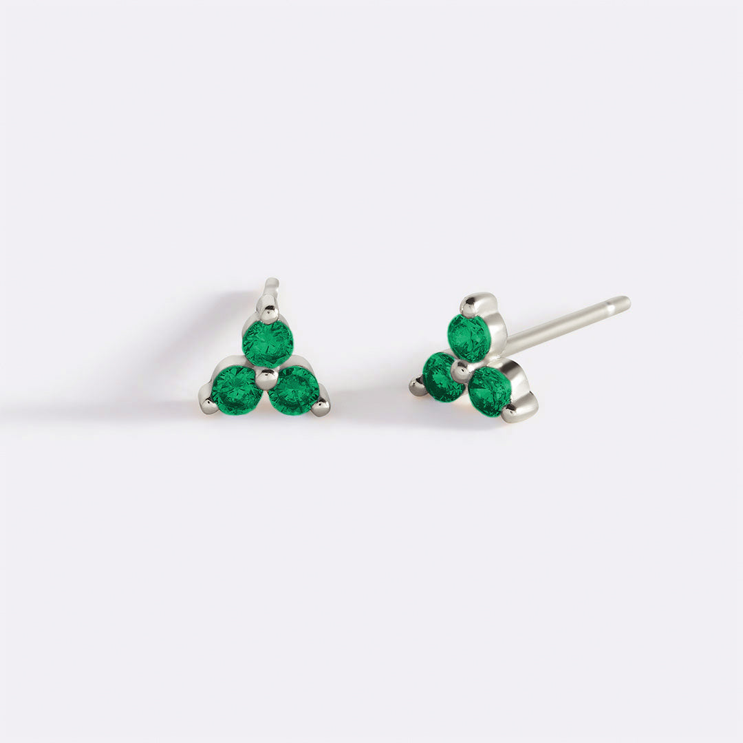 Trinity Birthstone Stud Earrings in 925 sterling silver with May birthstone