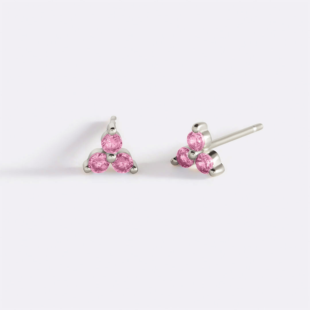 Trinity Birthstone Stud Earrings in 925 sterling silver with October birthstone