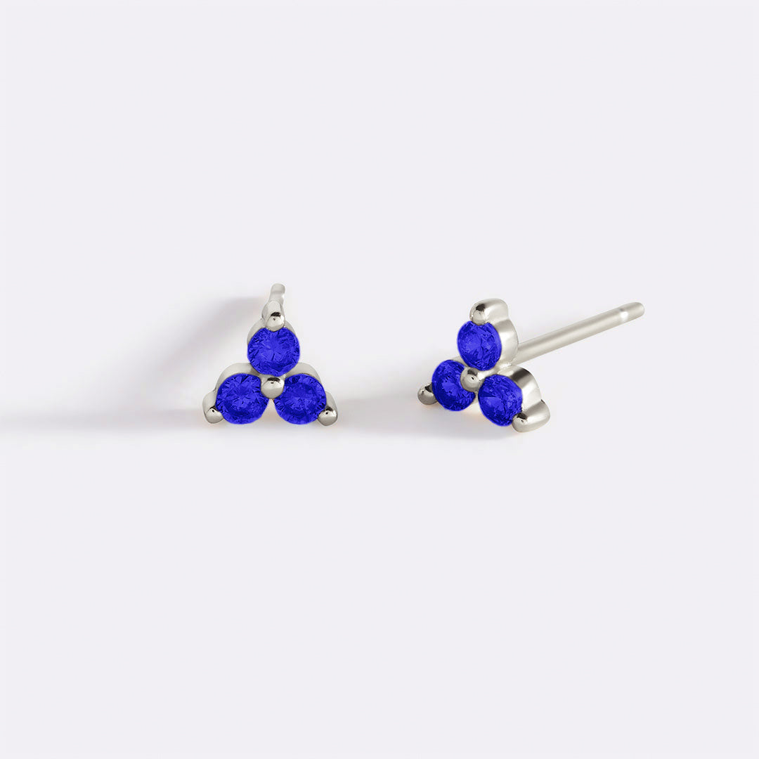 Trinity Birthstone Stud Earrings in 925 sterling silver with September birthstone