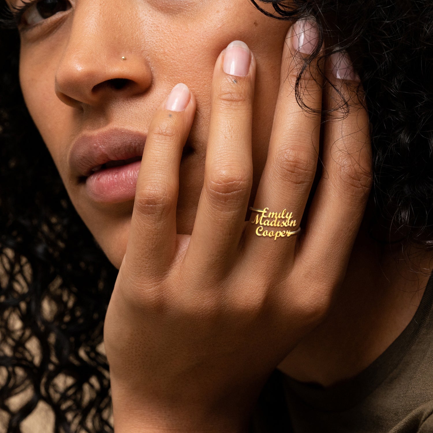 Triple Name Ring in gold tone