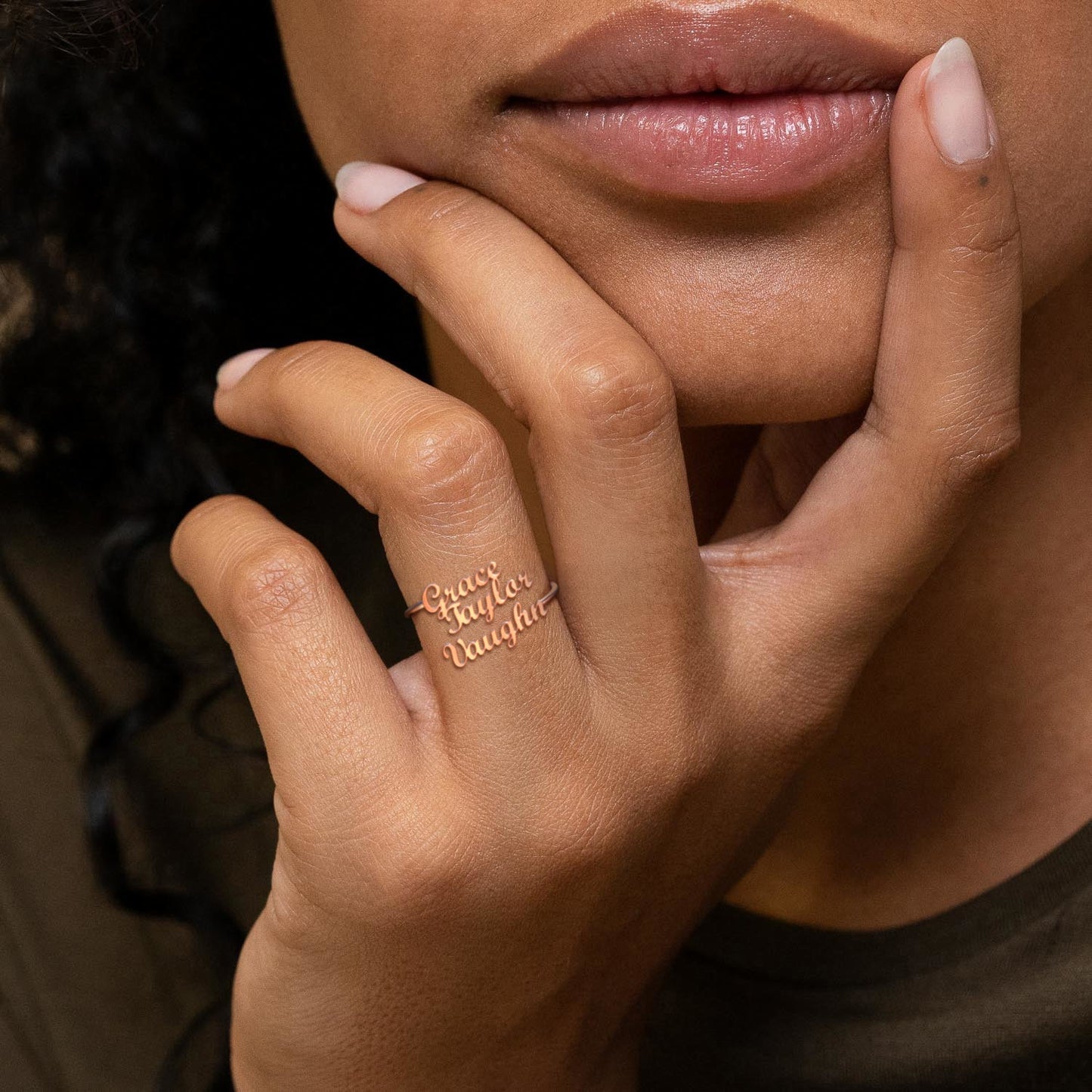 Triple Name Ring in rose gold tone