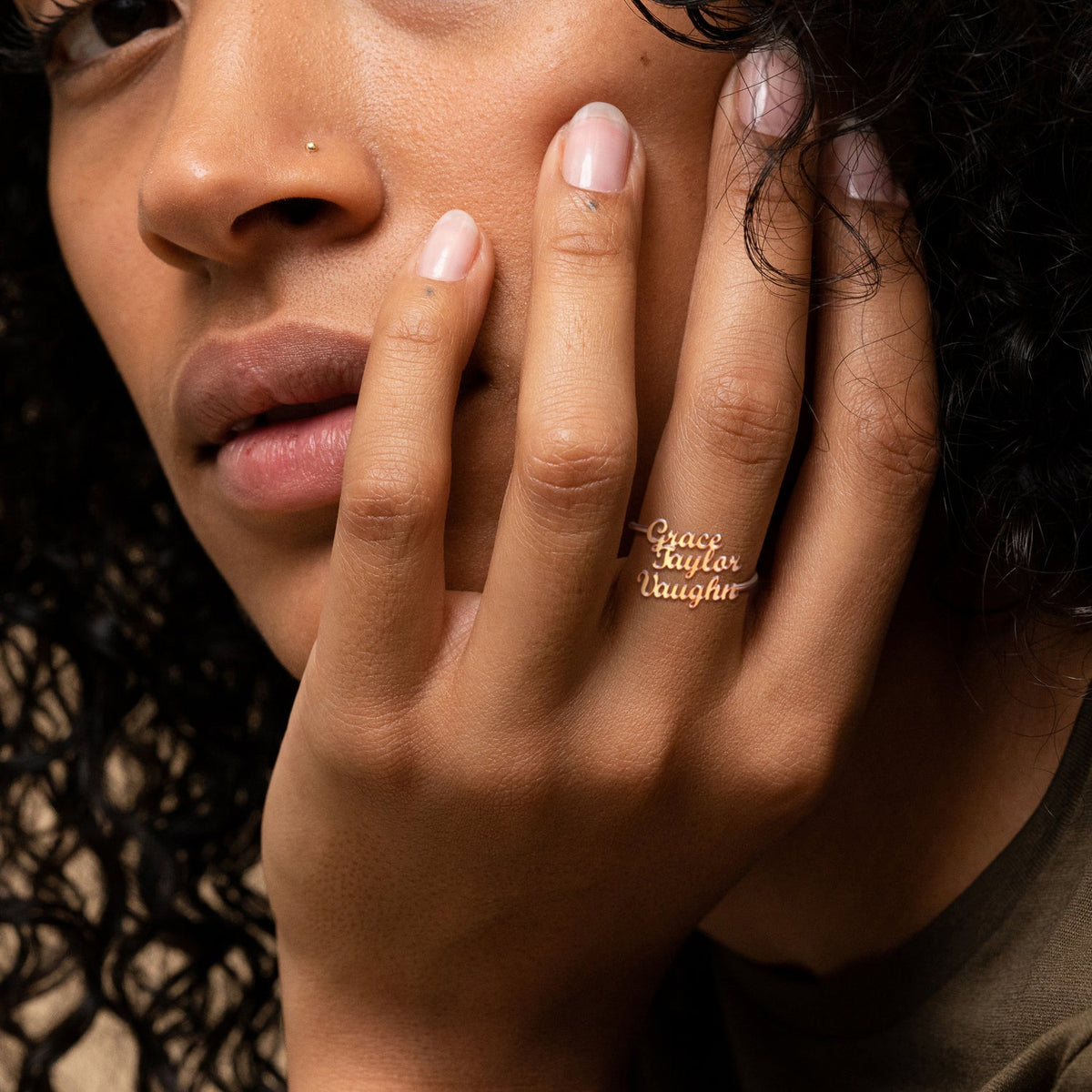 Triple Name Ring in rose gold tone