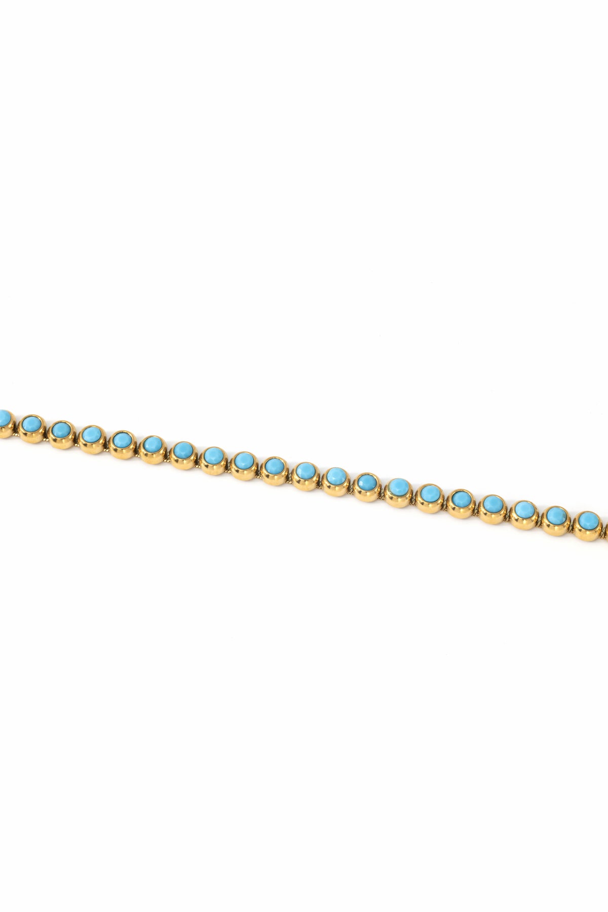 Turquoise Bezel Set Tennis Bracelet, flat lay detail