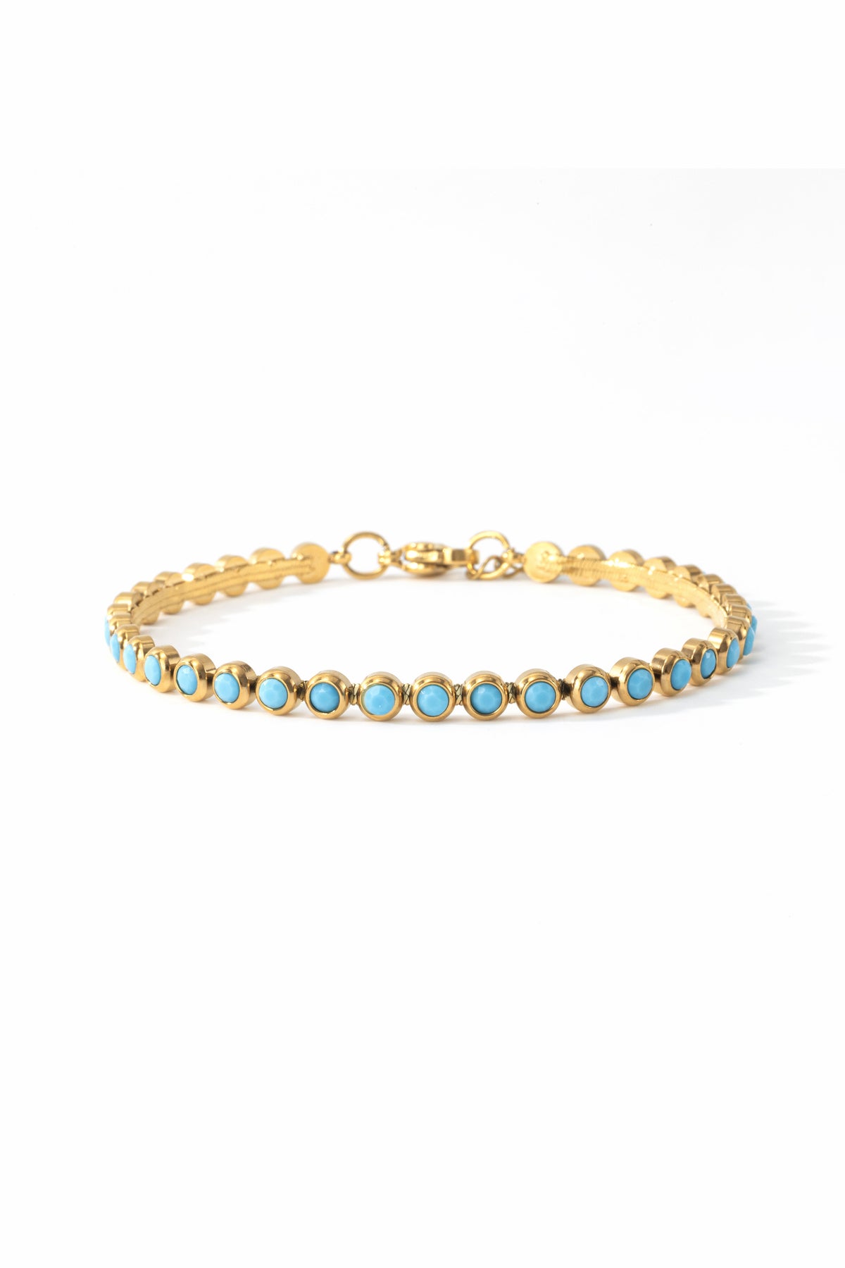 Turquoise Bezel Set Tennis Bracelet in gold tone