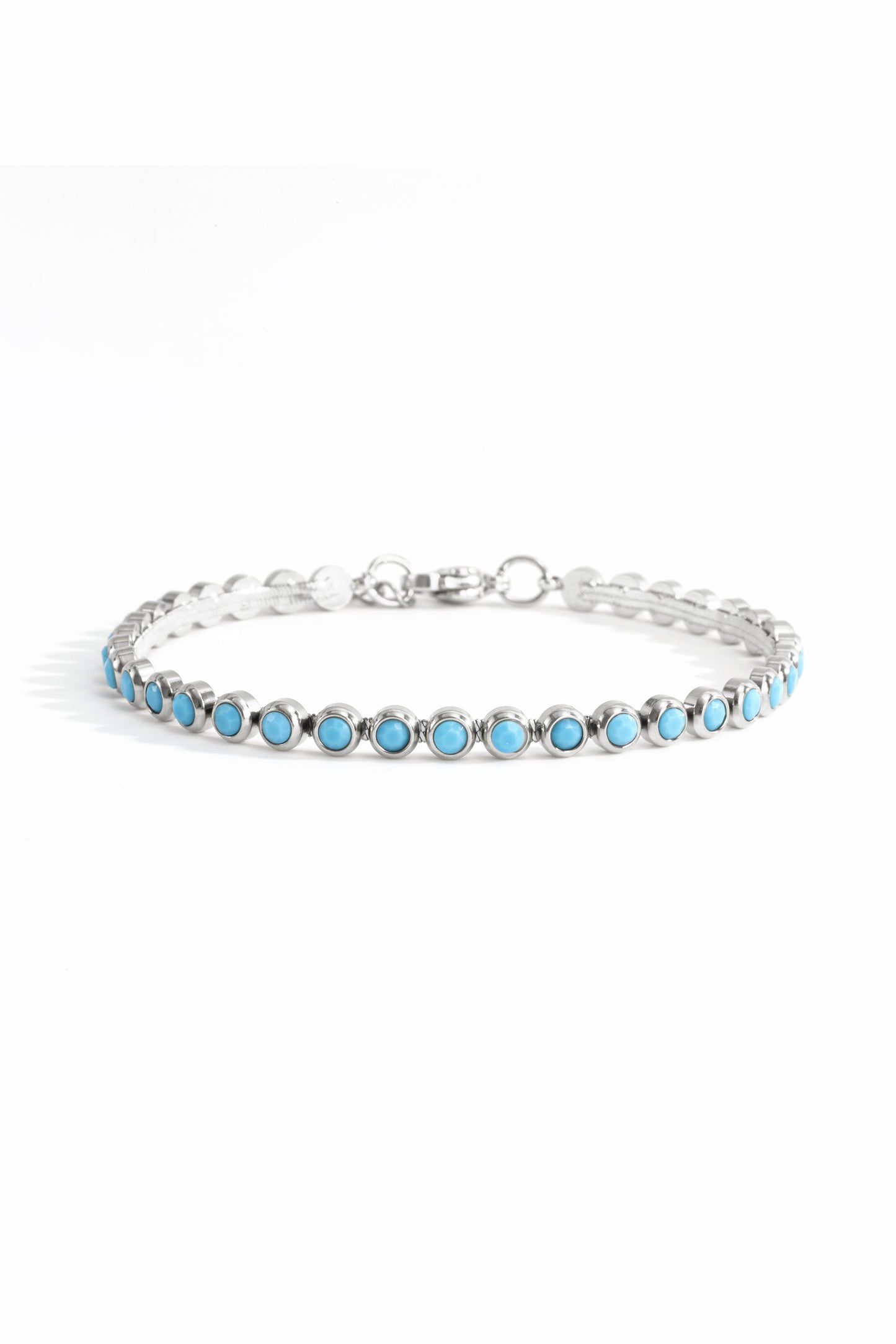 Turquoise Bezel Set Tennis Bracelet in 925 sterling silver