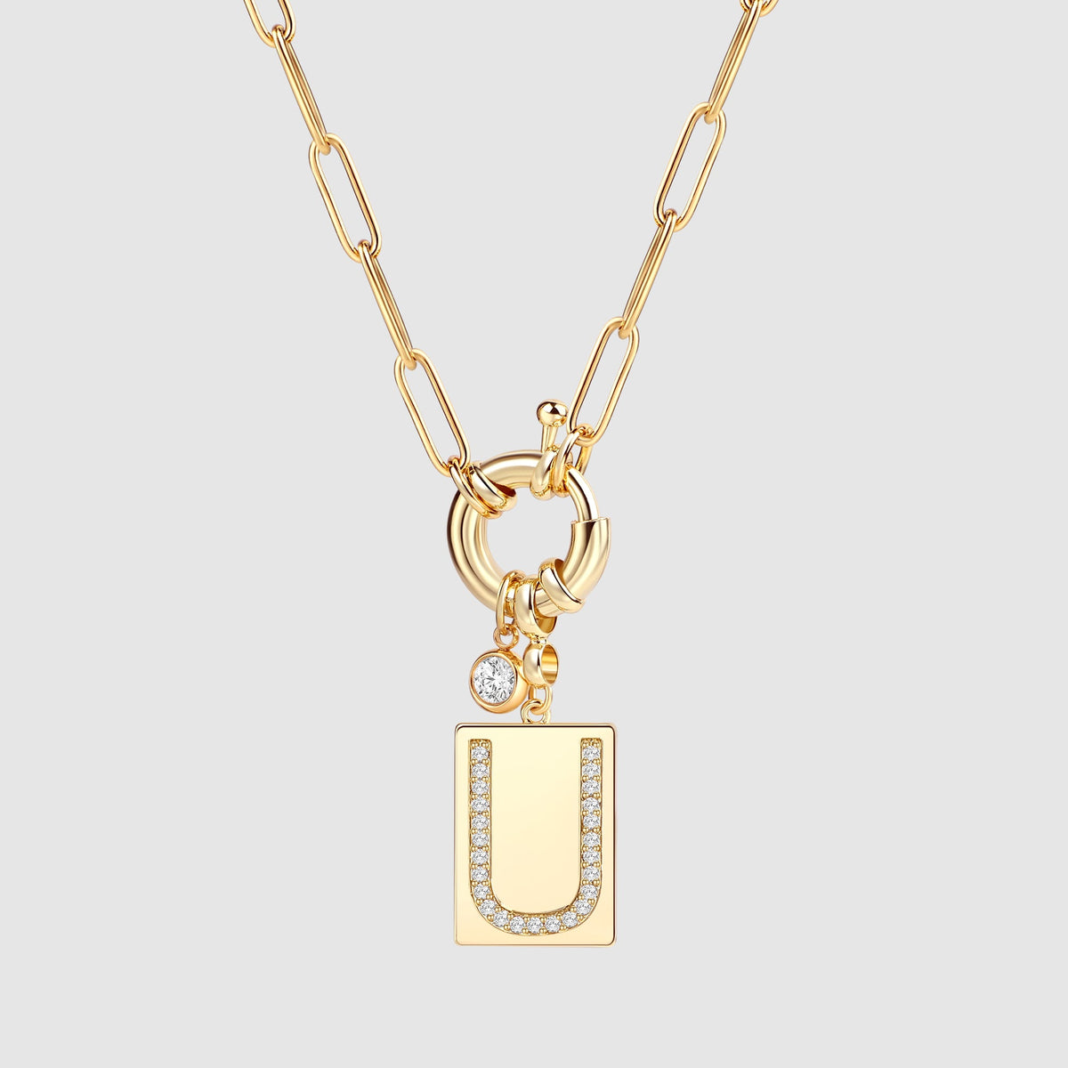 Collana Pendente Iniziale Pavé con Catena Paperclip