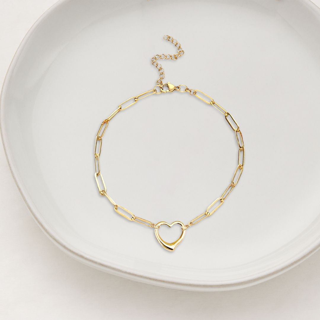 Open Heart Paperclip Chain Bracelet