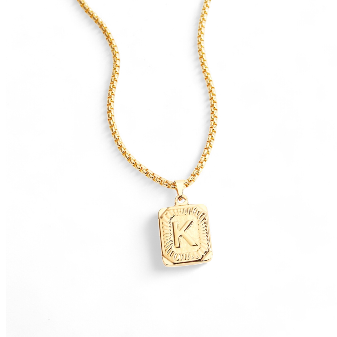 Initial Card Pendant Necklace with Rolo Chain — Vanny Jewels