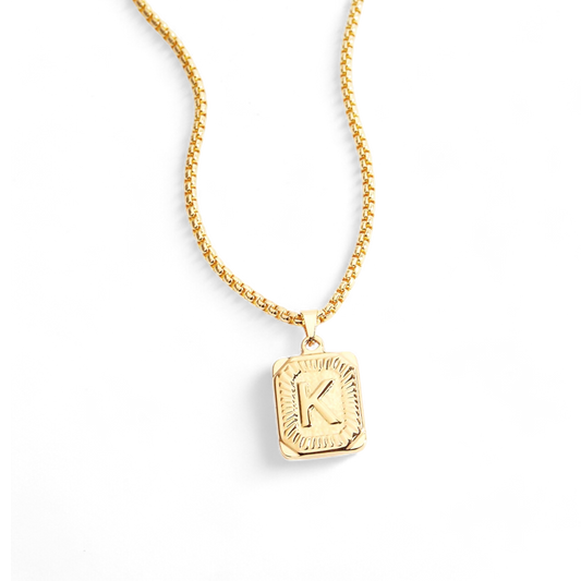 Initial Card Pendant Necklace with Rolo Chain — Vanny Jewels