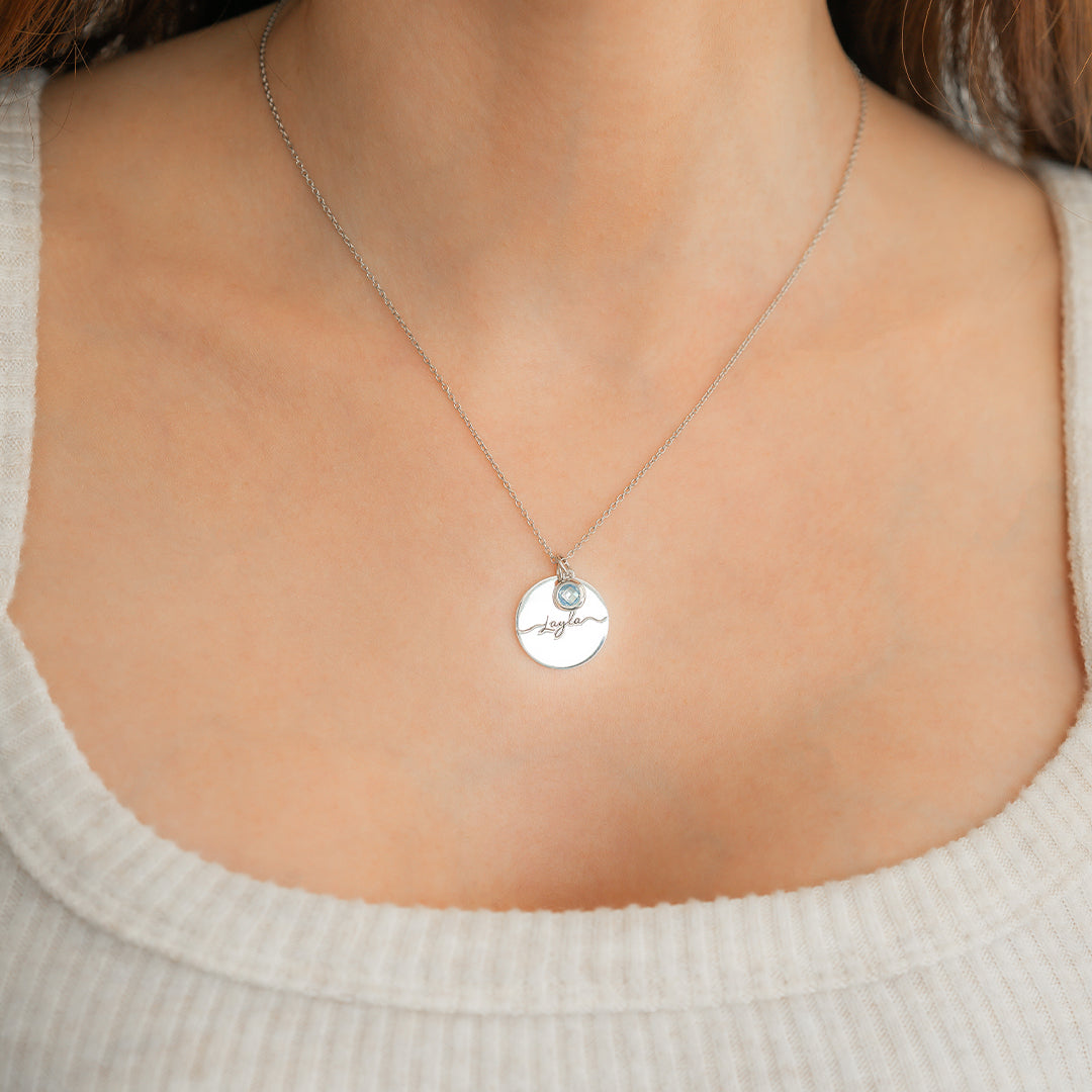 Monogram Script Birthstone Name Necklace in 925 sterling silver