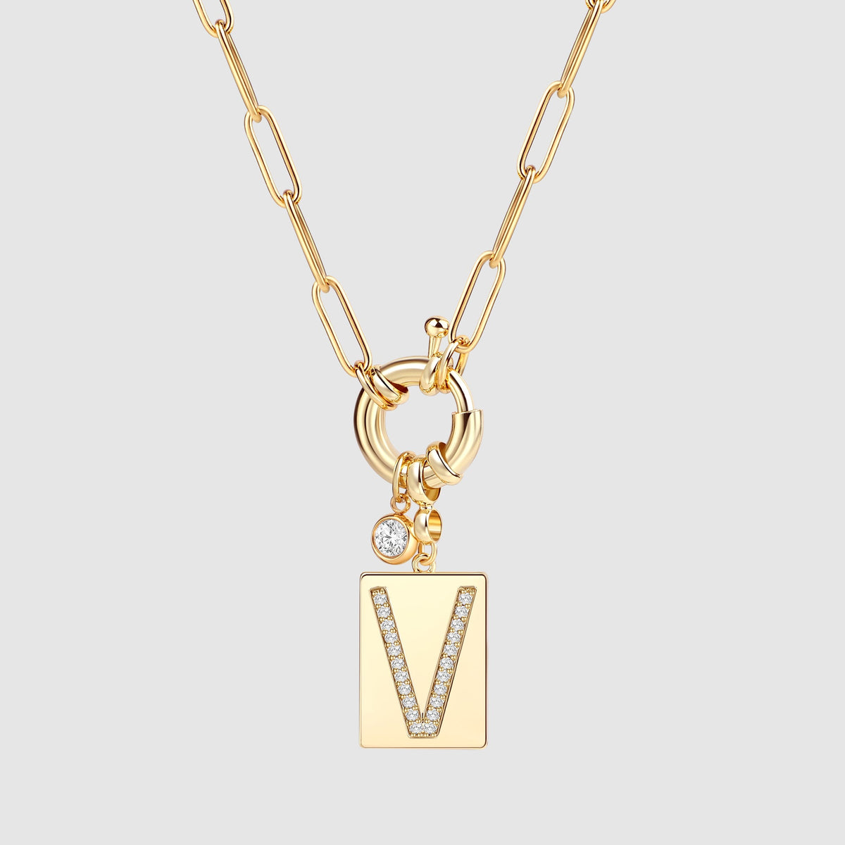 Collana Pendente Iniziale Pavé con Catena Paperclip