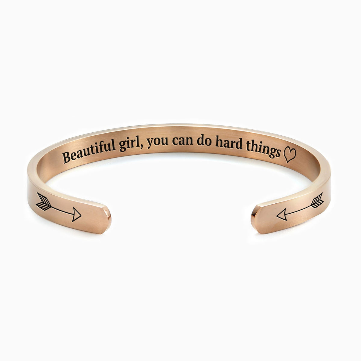 Beautiful Girl You Can Do Hard Things Cuff Bracelet in rose gold tone