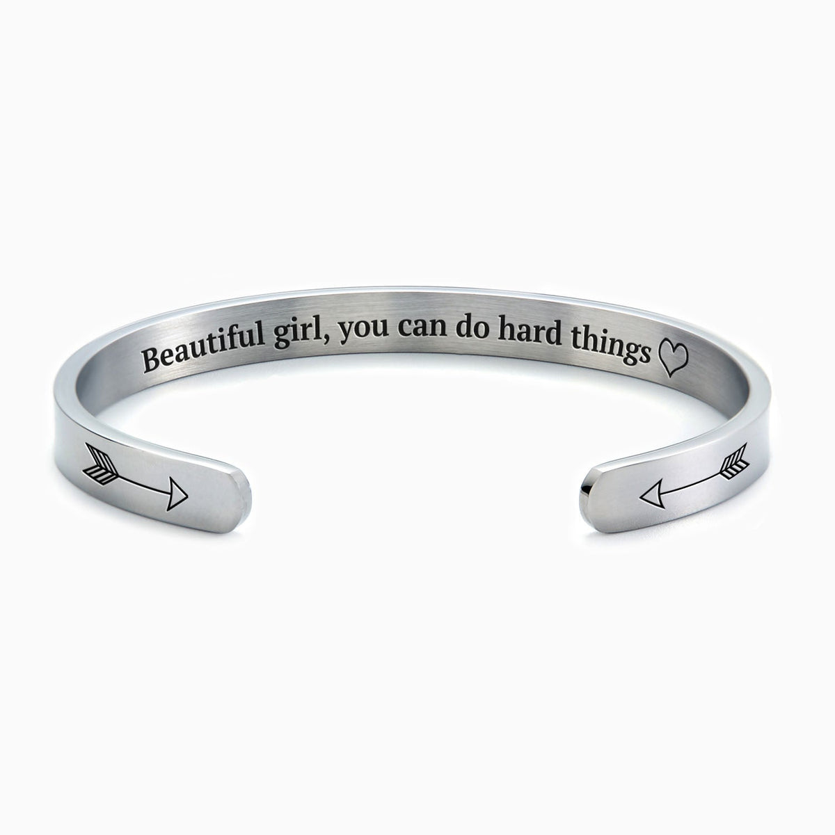 Beautiful Girl You Can Do Hard Things Cuff Bracelet in 925 sterling silver