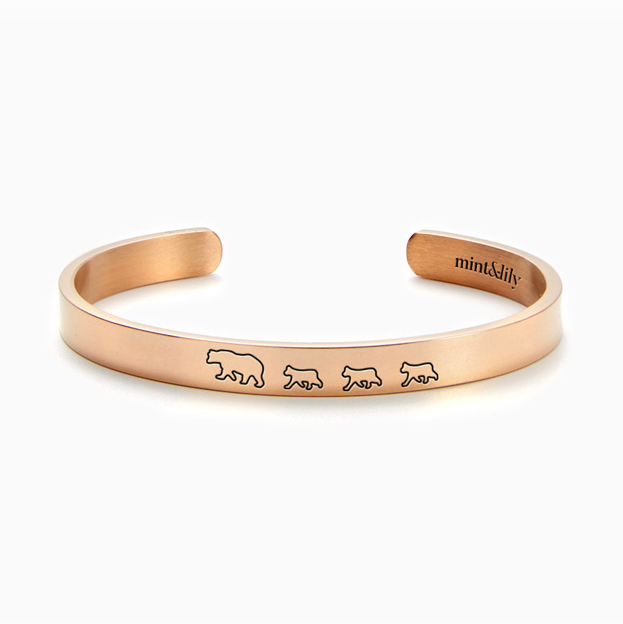 Mama Bear & Her Baby Bears Engraved Cuff Bracelet in rose gold tone