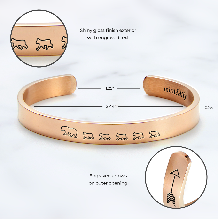 Mama Bear & Her Baby Bears Engraved Cuff Bracelet in rose gold tone