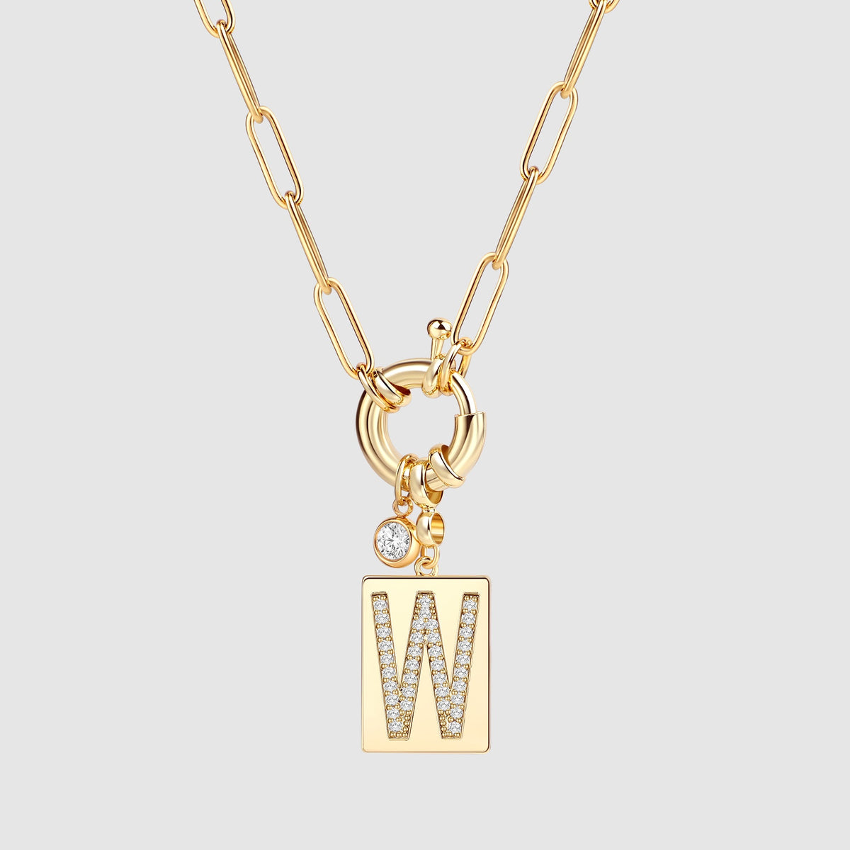 Collana Pendente Iniziale Pavé con Catena Paperclip