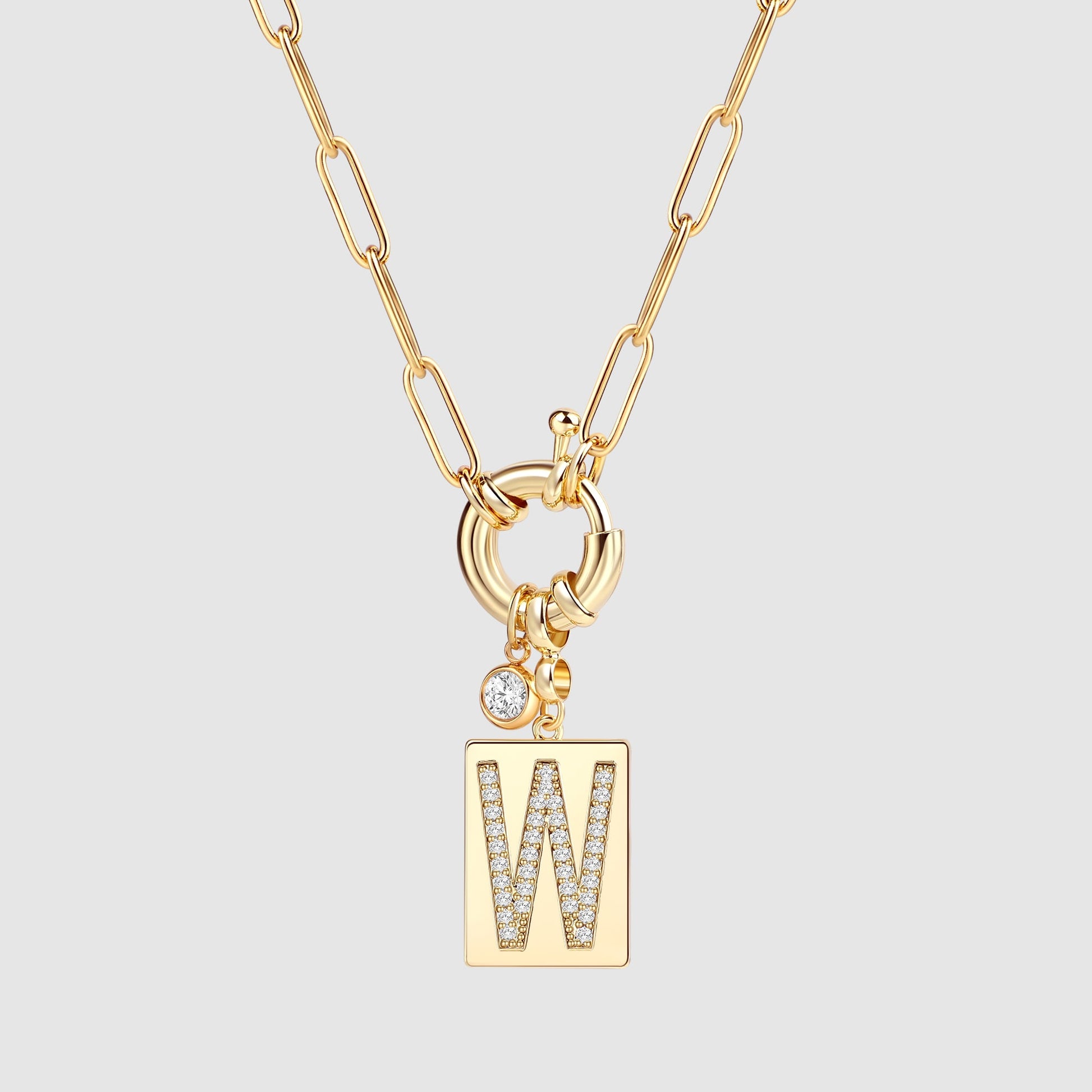 Collana Pendente Iniziale Pavé con Catena Paperclip