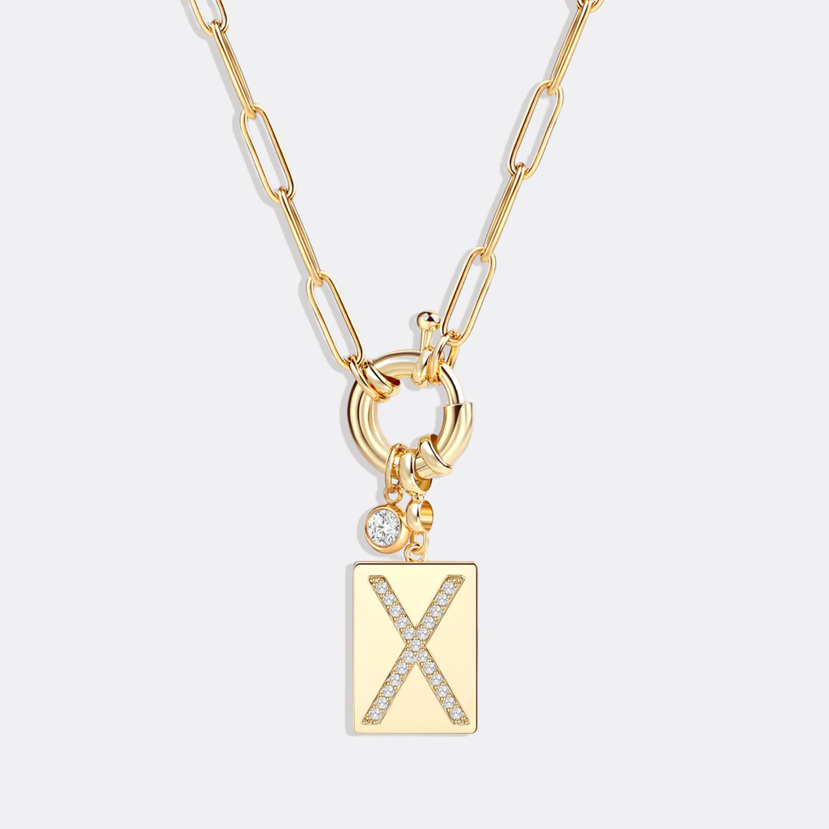 Collana Pendente Iniziale Pavé con Catena Paperclip