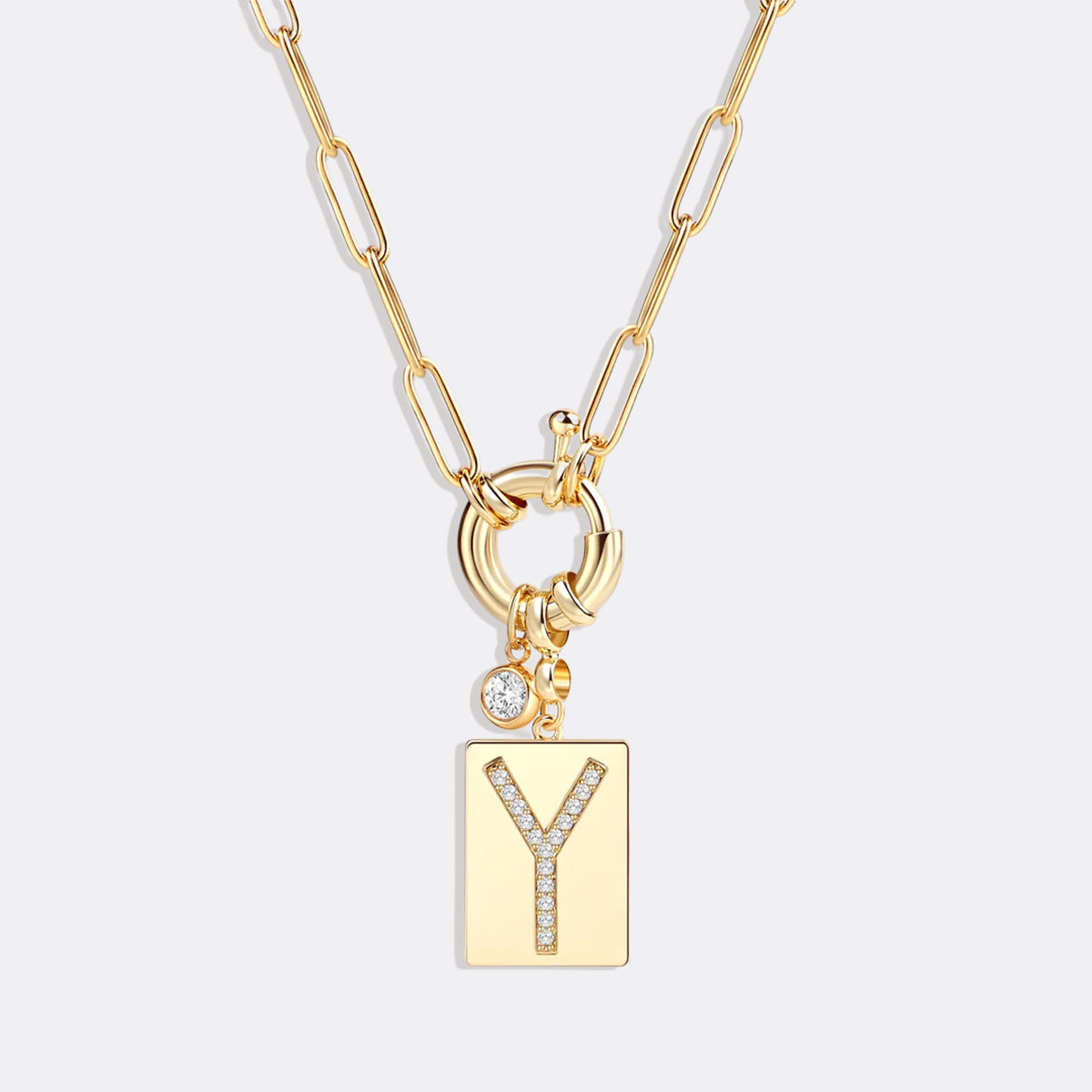 Collana Pendente Iniziale Pavé con Catena Paperclip