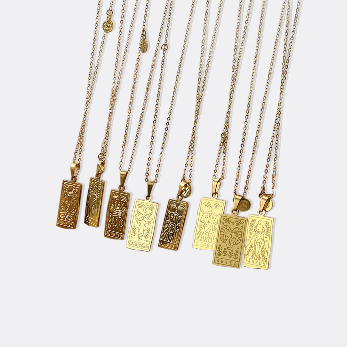 Zodiac Card Necklace in gold tone