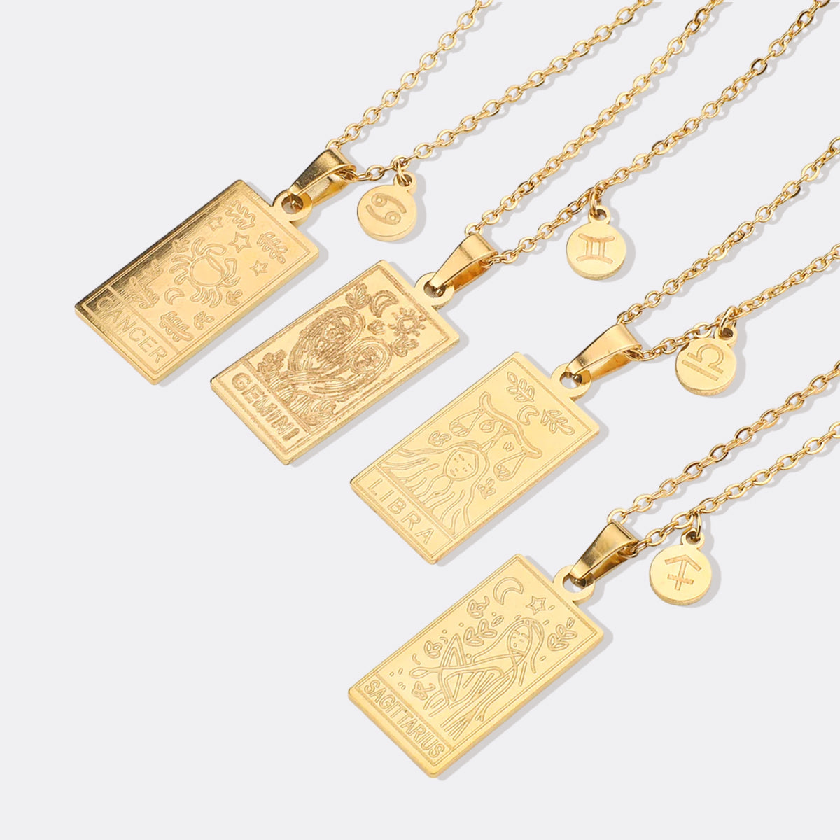Zodiac Card Necklace in gold tone
