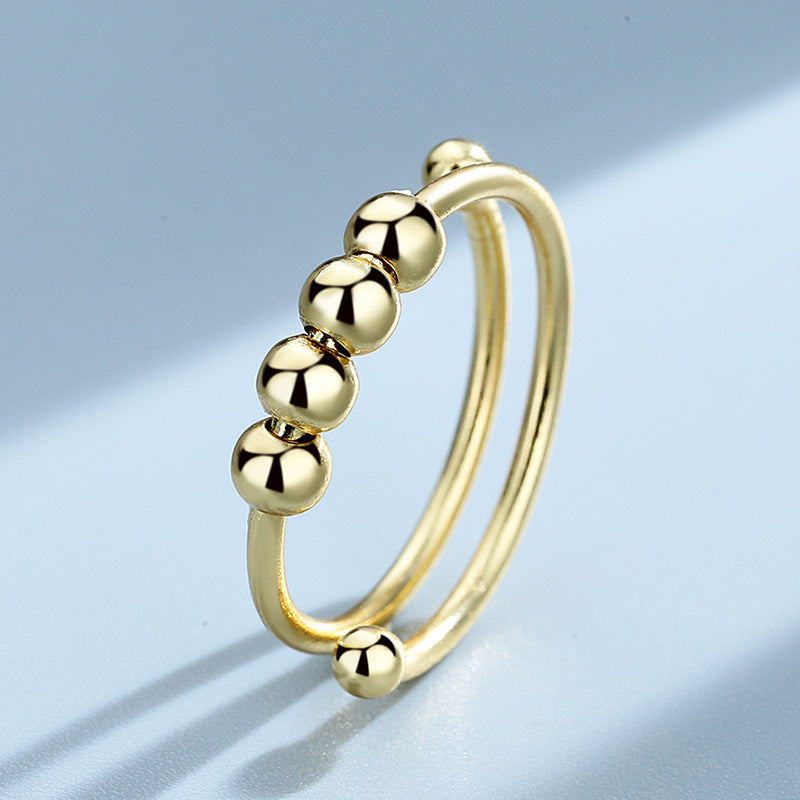 Adjustable Beaded Fidget Ring in gold tone