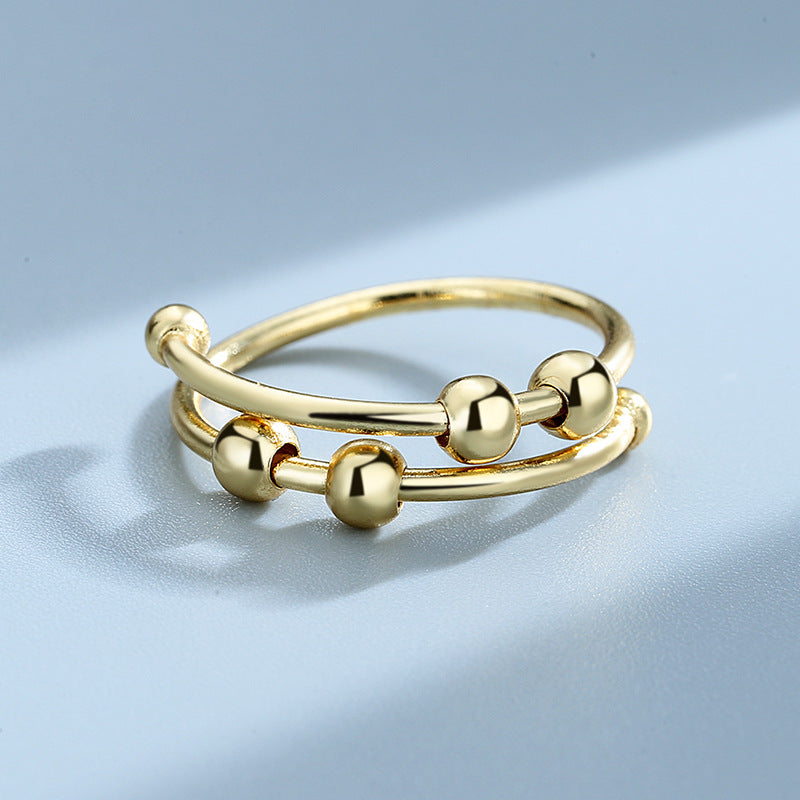 Adjustable Beaded Fidget Ring in gold tone