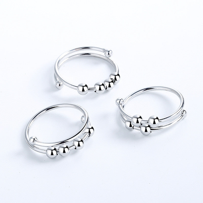 Adjustable Beaded Fidget Ring in 925 sterling silver